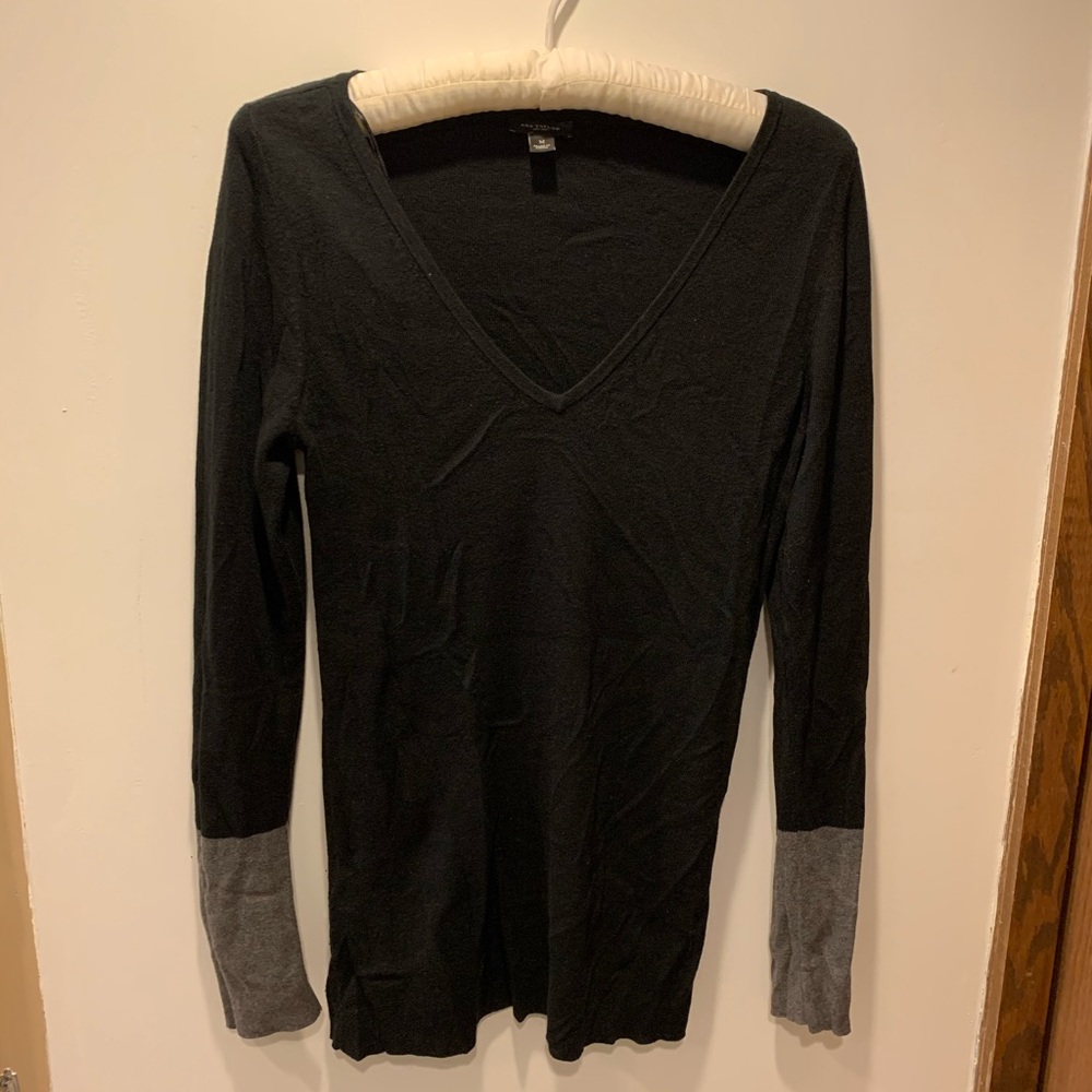 Ann Taylor Sweater with Gray Cuff Sleeves.